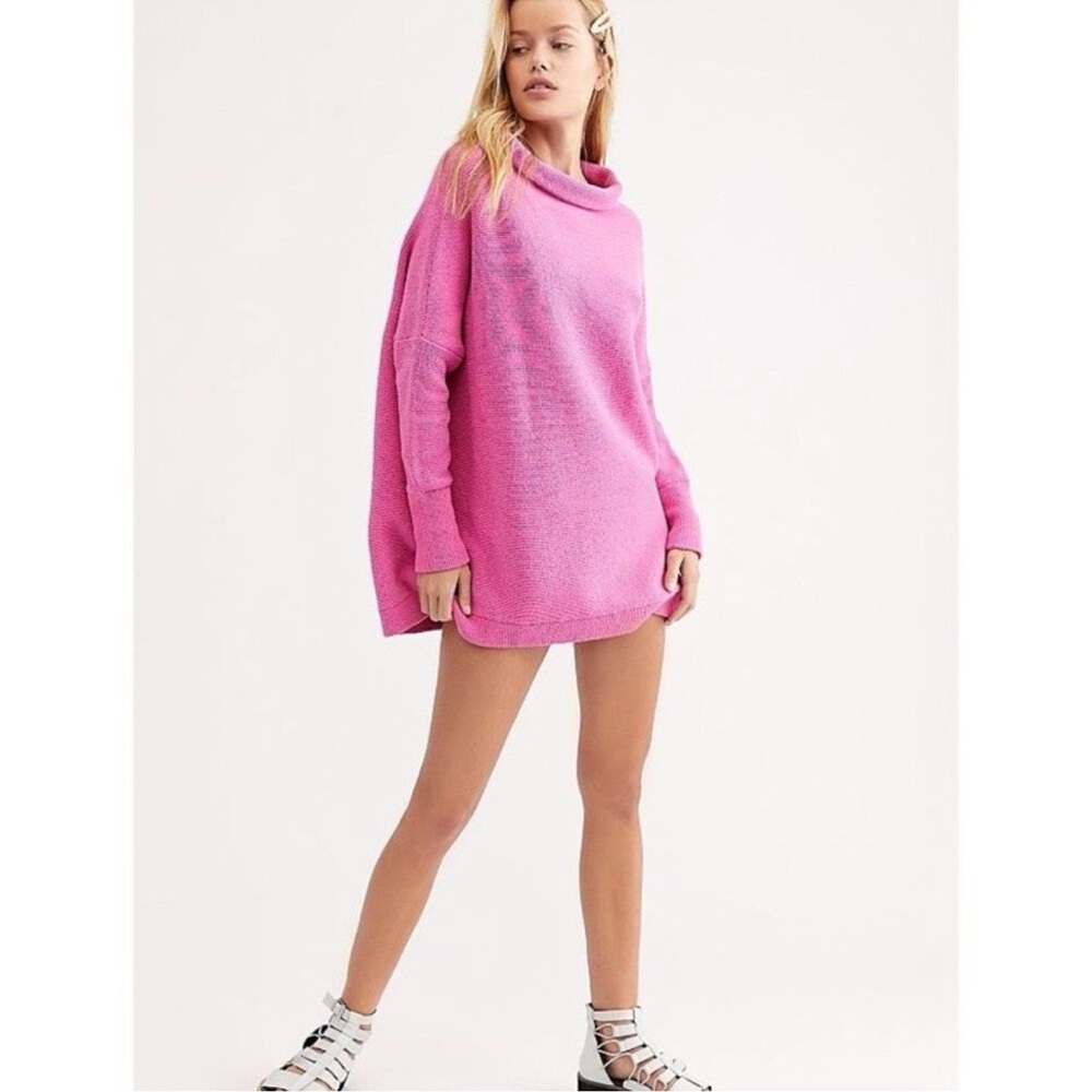 Free People Ottoman Slouchy Tunic Sweater Electric Pink
